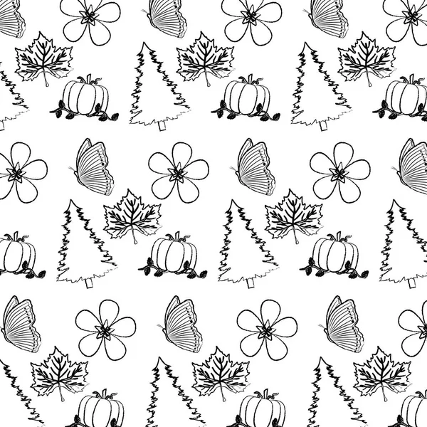 Grunge Kiefer Mit Blume Und Kürbis Hintergrund Vektor Illustration — Stockvektor