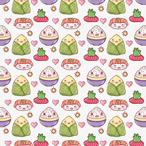 Comida Asiática Bonito Kawaii Fundo Vetor Ilustração Gráfico Design —  Vetores de Stock