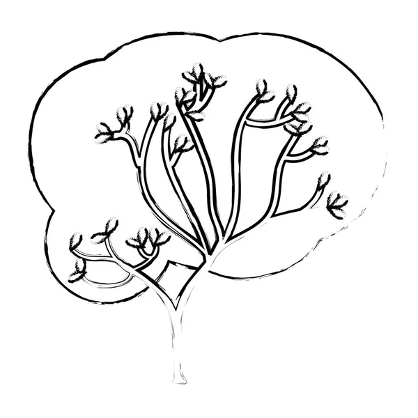 Grunge Árvore Com Flores Folhas Natureza Haste Vetor Ilustração — Vetor de Stock