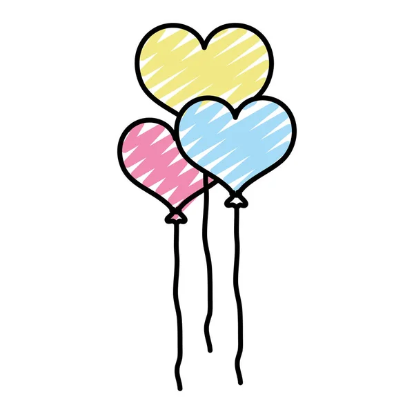 Ballons Coeur Amusant Doodle Vol Objet Décoration Vectoriel Illustration — Image vectorielle