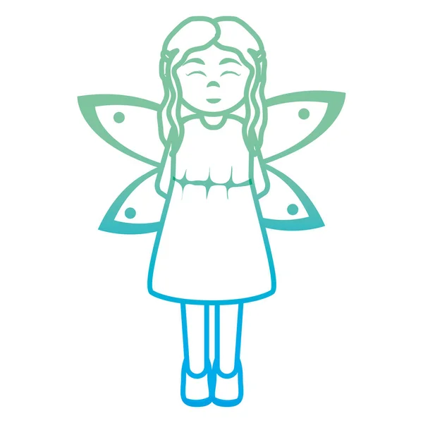 退化的线快乐的女孩与服装仙子与翼向量例证 — 图库矢量图片