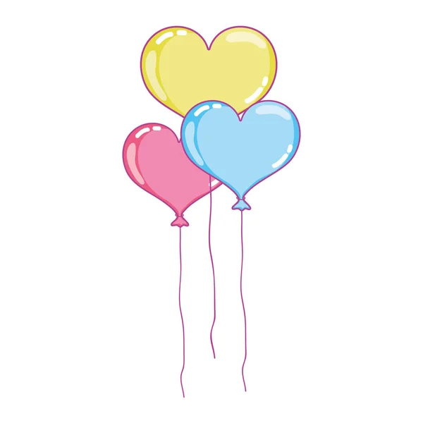 Fun Heart Balloons Flying Object Decoration Vector Illustration — Stock Vector