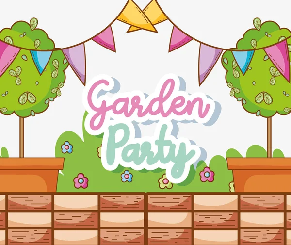 Jardim Festa Convite Cartão Com Desenhos Animados Bonitos Ilustração Vetorial — Vetor de Stock