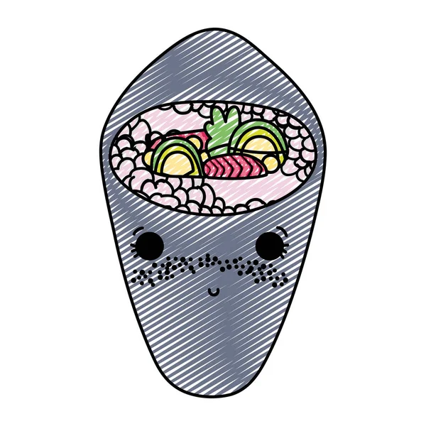 Doodle Kawaii Shy Tekka Maki Japanese Food Vector Illustration — Stock Vector