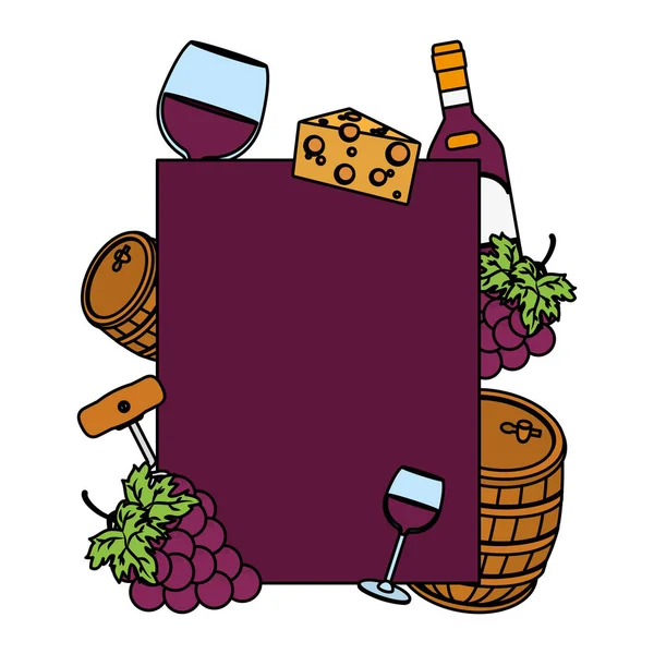 Disegno Emblema Colore Con Alcol Vino Bevanda Vettoriale Illustrazione — Vettoriale Stock