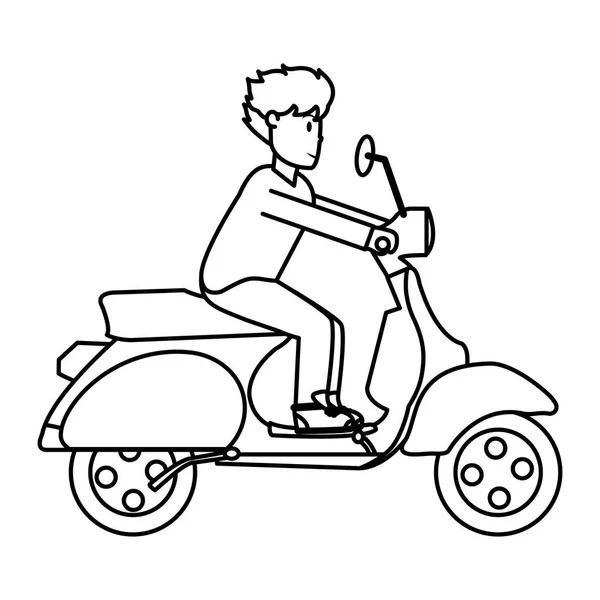 Linie Mann Mit Frisur Und Kleidung Fahrt Motorrad Vektor Illustration — Stockvektor