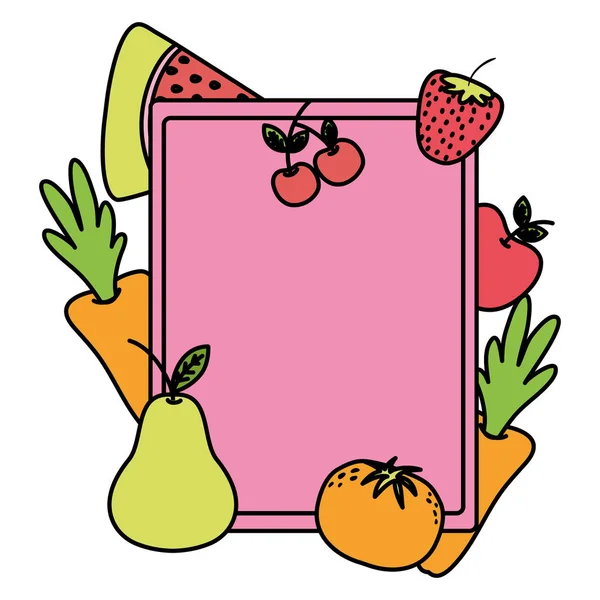 Color Emblem Fruits Vegetables Nutrition Style Vector Illustration — Stock Vector