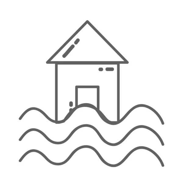Línea Casa Con Agua Inundación Demagogia Natural Vector Ilustración — Vector de stock