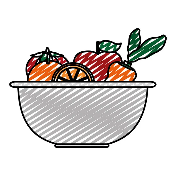 Griffonner Légumes Sains Fruits Intérieur Bol Illustration Vectorielle — Image vectorielle