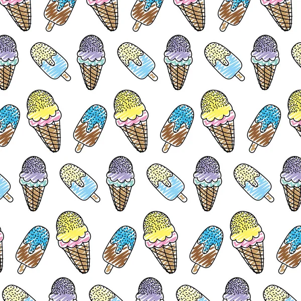 Doodle Ice Lollies Cream Cone Backgroud Vector Illustration — Stock Vector