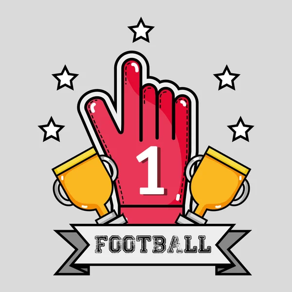 American Footbal Glove Number One Message Vector Illustration — Stock Vector