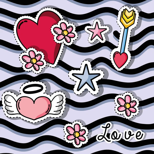 Patches Design Mit Valentinstag Symbol Der Liebe Vektor Illustration — Stockvektor