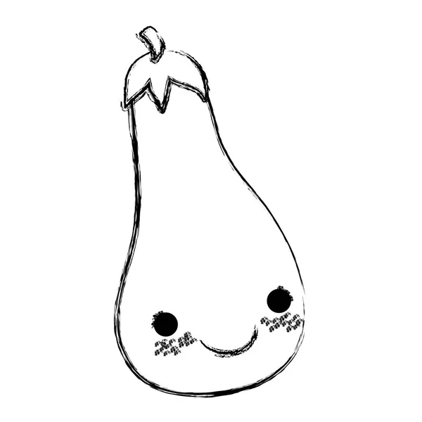 Grunge Kawaii Happy Eggplant Delicious Vegetable Vector Illustration — Stock Vector