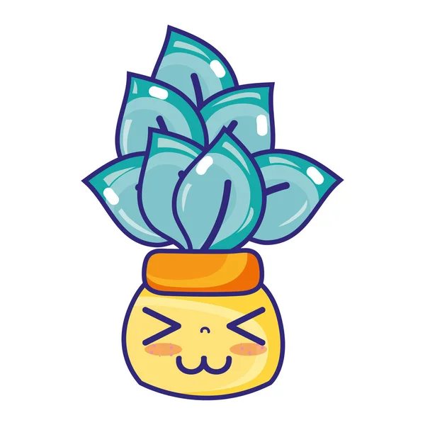 Kawaii Gelukkig Plant Verlaat Binnen Bloempot Vectorillustratie — Stockvector