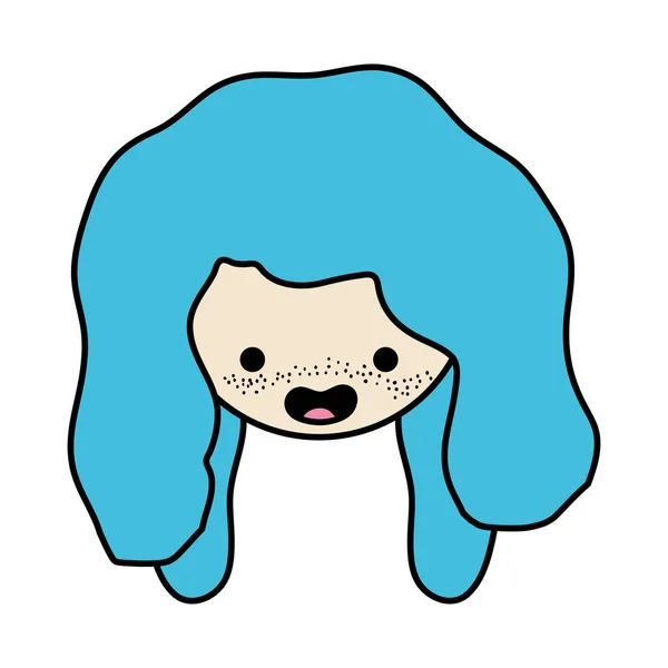 Color Happy Woman Head Long Hair Vector Illustration — Stock Vector