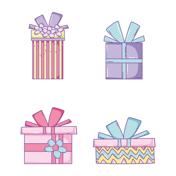 Ensemble Cadeaux Cadeau Avec Illustration Vectorielle Arc Ruban — Image vectorielle