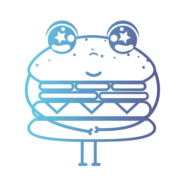 Satır Kawaii Şirin Mutlu Hamburger Fastfood Vektör Çizim — Stok Vektör