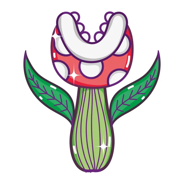 Plante Fleur Jeu Vidéo Avec Illustration Vectorielle Bouche Dents — Image vectorielle