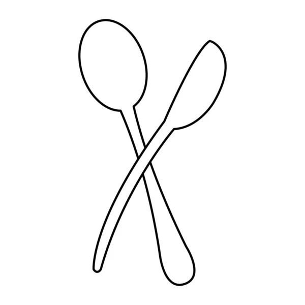Line Spoon Fork Objects Kitchen Utensil Vector Illustration — Stock Vector