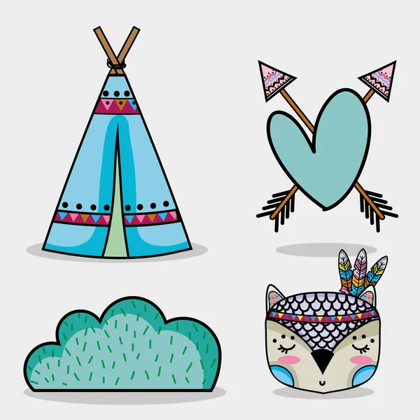 Set Lindo Animal Tribal Bosque Vector Ilustración — Vector de stock