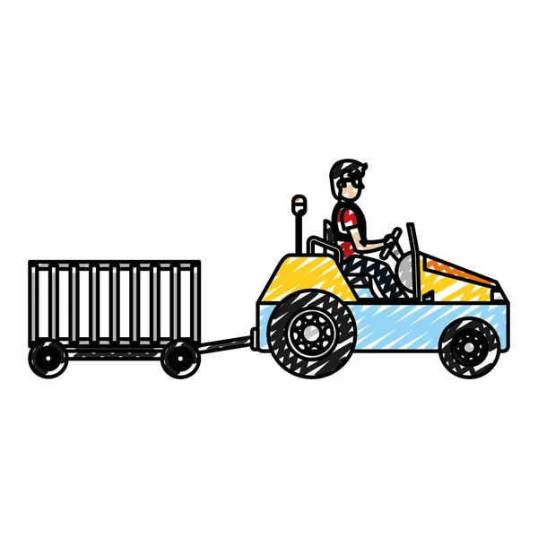Doodle Holowanie Pojazdów Transportu Bagażu Kontener Wektor Ilustracja — Wektor stockowy