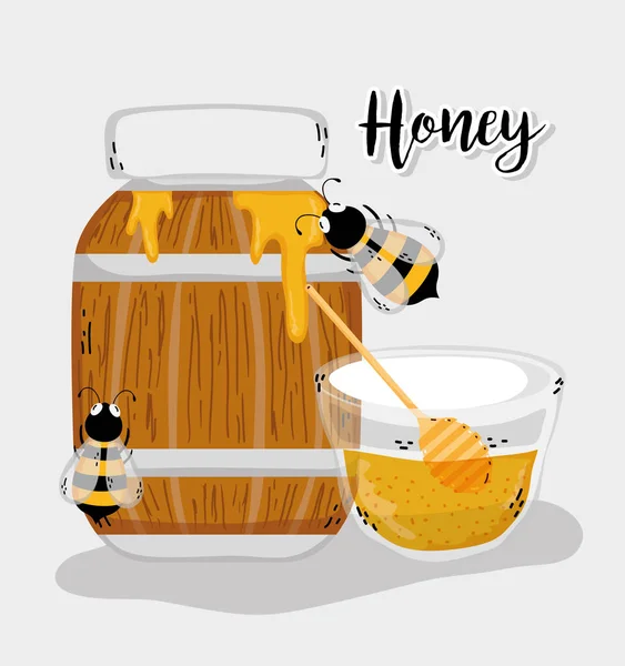 Bauernhof Frischen Honig Und Bienen Niedlich Cartoons Vektor Illustration Grafik — Stockvektor
