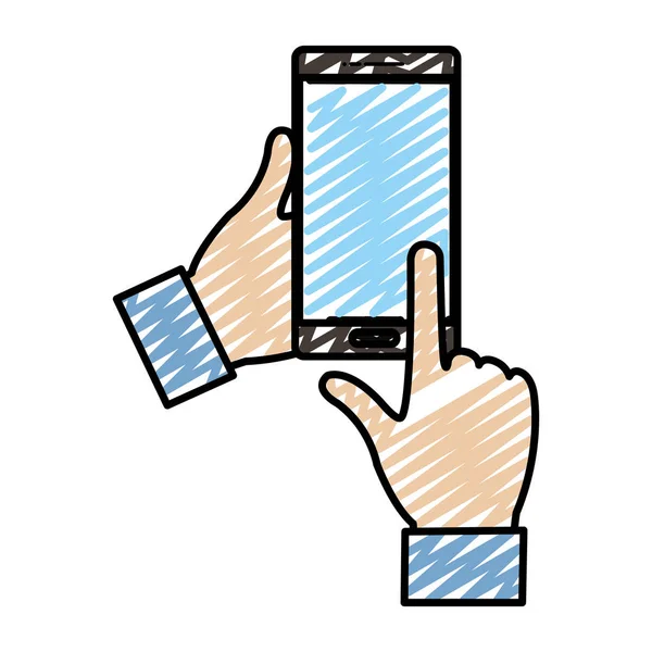 Doodle Person Hands Internet Smarphone Technology Illustrazione Vettoriale — Vettoriale Stock