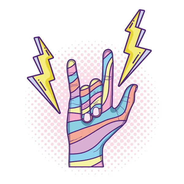 Mano Con Signo Gesto Roca Truenos Moda Vector Ilustración — Vector de stock