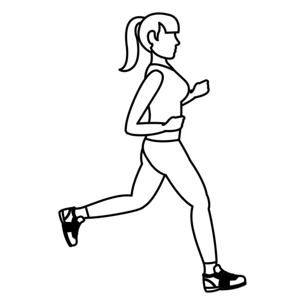 Line Fitenes Woman Running Exercise Training Veector Illustration — Stock Vector