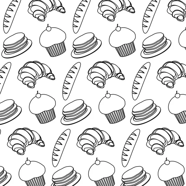 Ligne Blé Pains Végétaux Avec Gaufres Muffins Illustration Vectorielle Fond — Image vectorielle