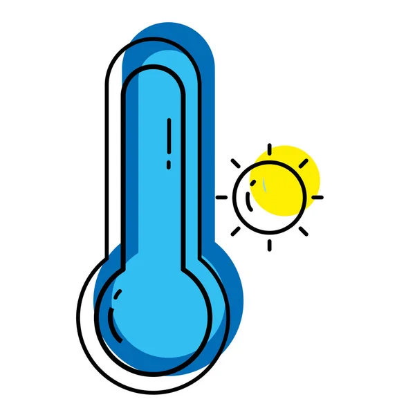 Kleur Zon Met Thermometer Warm Weer Symbool Vectorillustratie Verplaatst — Stockvector