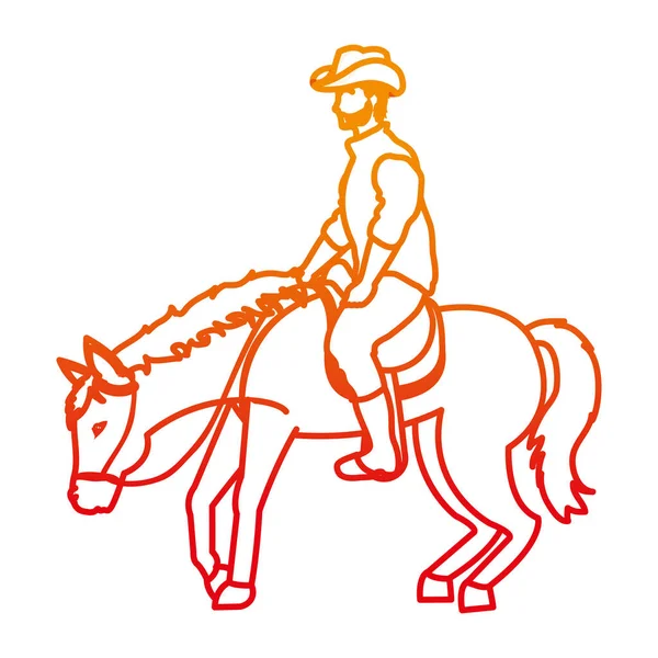 Degradiert Linie Mann Mit Hut Reiten Pferd Tier Vektor Illustration — Stockvektor