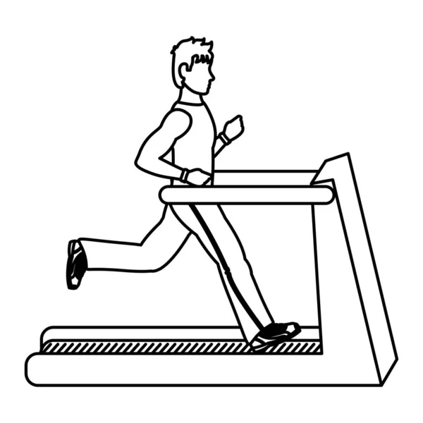 Linea Fitness Uomo Formazione Tapis Roulant Macchina Vettoriale Illustrazione — Vettoriale Stock