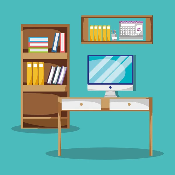 Bureau Avec Accessoires Bureau Plat Pour Travailler Illustration Vectorielle — Image vectorielle