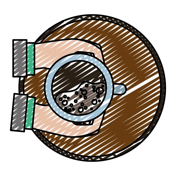 Doodle Geschäftsmann Hände Mit Heißem Kaffee Der Tabelle Vektor Illustration — Stockvektor