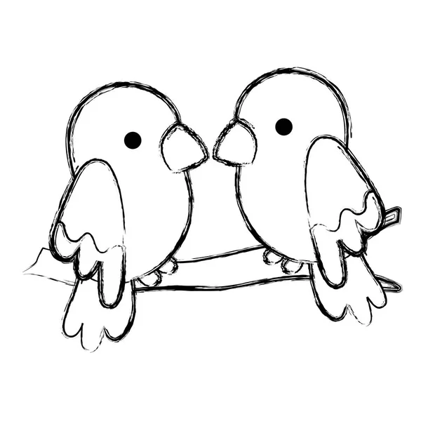 グランジ美オウム カップル鳥動物のベクトル イラスト — ストックベクタ