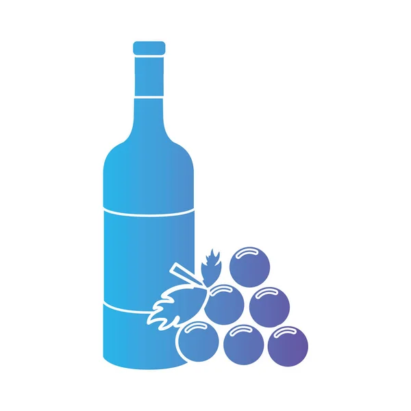 line wine bottle with grape fruit vector illustration
