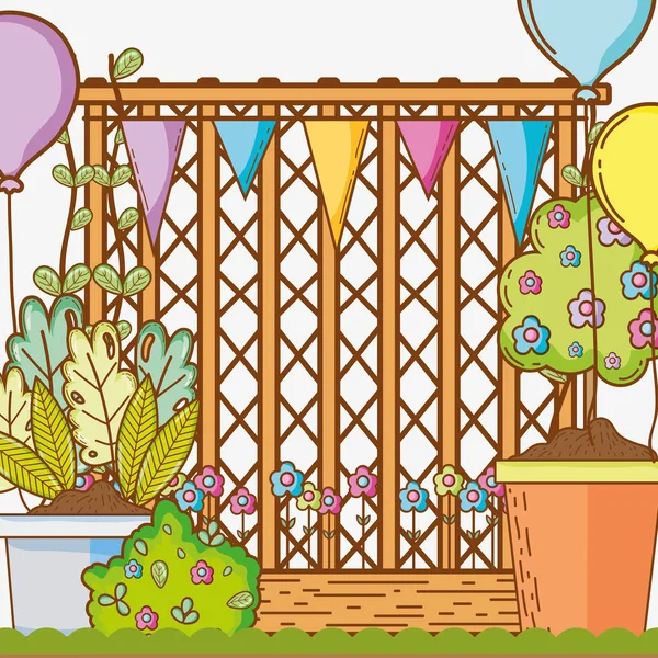 Gartenparty Einladungskarte Mit Niedlichen Cartoons — Stockvektor