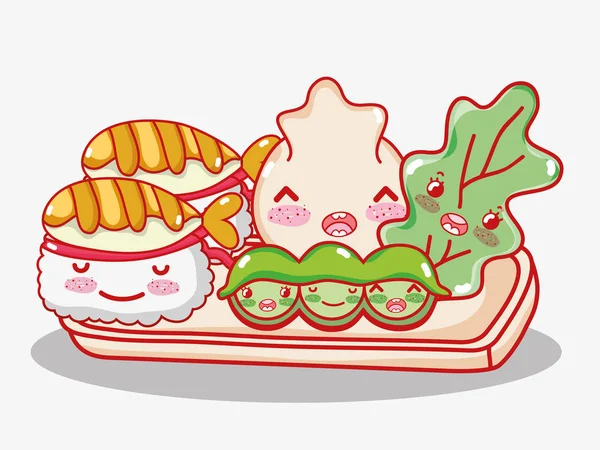 Gastronomia Japonesa Bonito Kawaii Desenhos Animados Vetor Ilustração Design Gráfico — Vetor de Stock