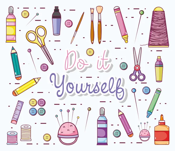 Yourself Cartoons Mit Bastelmaterial Vektor Illustration Grafik Design — Stockvektor