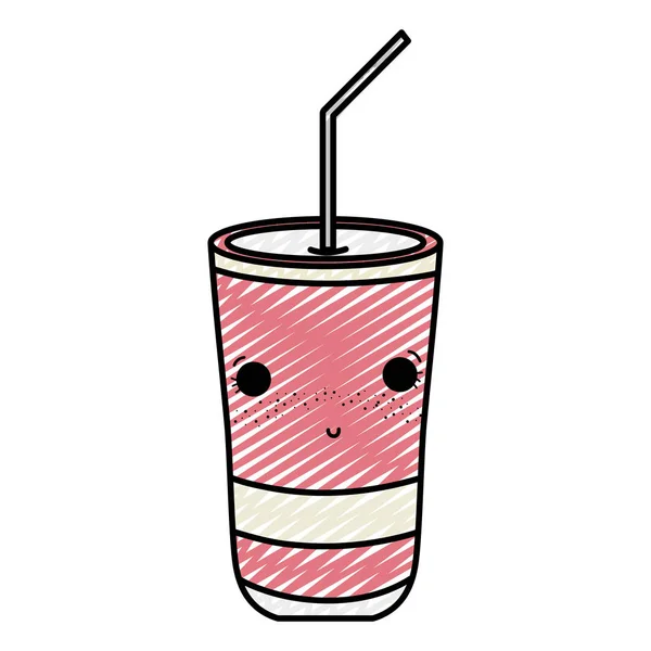 Doodle Kawaii Verlegen Soda Plastic Beker Vectorillustratie — Stockvector