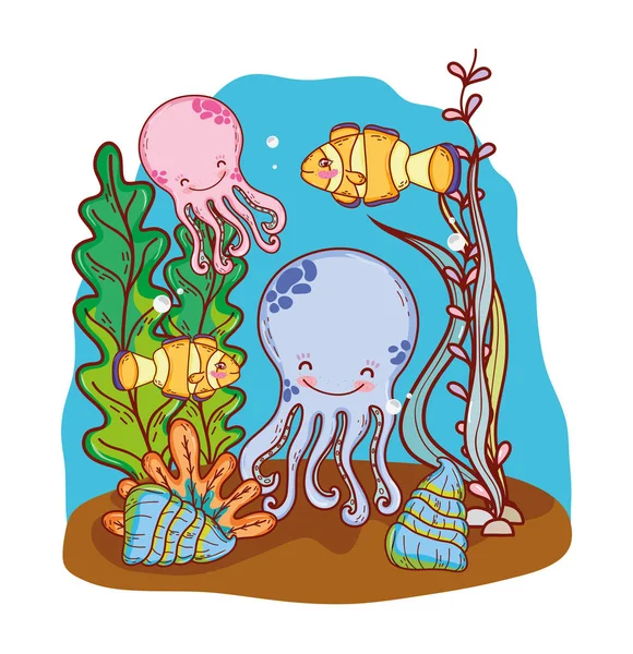 Onderwater Zee Dieren Ecosysteem Vector Illustratie Grafisch Ontwerp — Stockvector