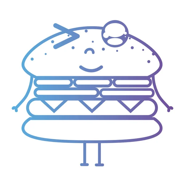 Vonal Kawaii Aranyos Boldog Hamburger Gyorsétterem Vektoros Illusztráció — Stock Vector