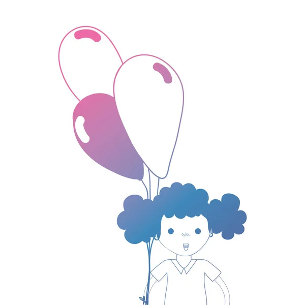 Linha Menina Com Penteado Balões Ilustração Vetor Mão —  Vetores de Stock