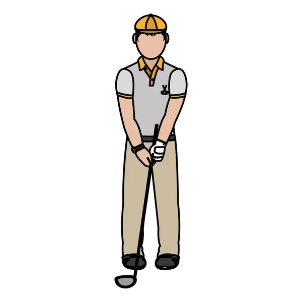 彩色男孩高尔夫球手与帽子和高尔夫球棒向量例证 — 图库矢量图片
