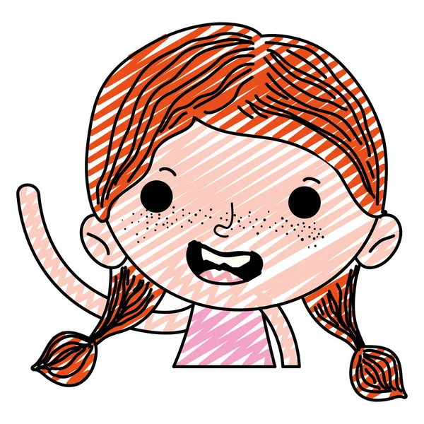 Doodle Happy Child Girl Hairstyle Hand Vector Illustration — Stock Vector