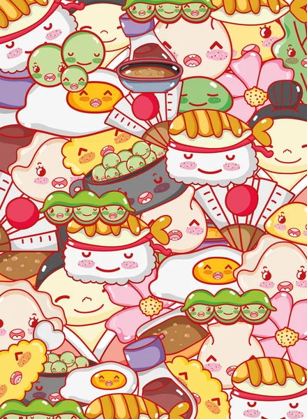 Japanische Gastronomie Hintergrund Kawaii Cartoons Vektor Illustration Grafik Design — Stockvektor