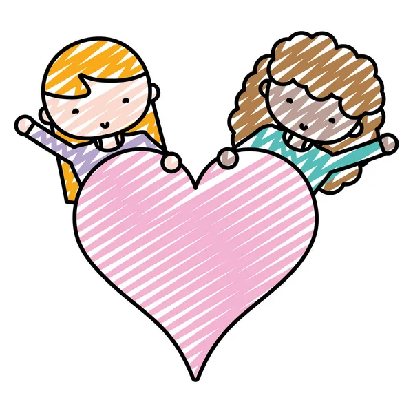 Doodle Frauen Mit Bluse Und Herz Liebe Symbol Vektor Illustration — Stockvektor