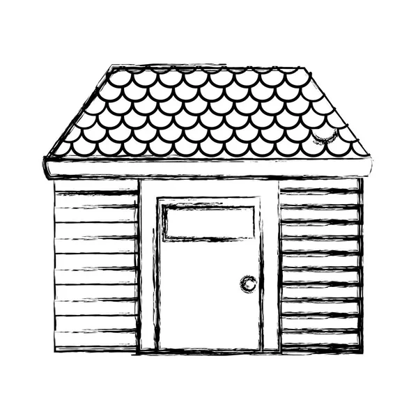 Grunge Casa Agradável Com Telhado Segurança Porta Vetor Ilustração — Vetor de Stock