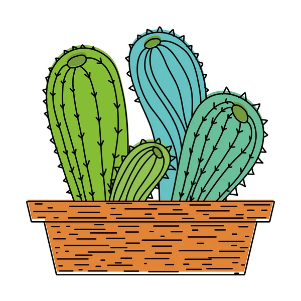 植木鉢のベクトル図中色砂漠のサボテン自然植物 — ストックベクタ